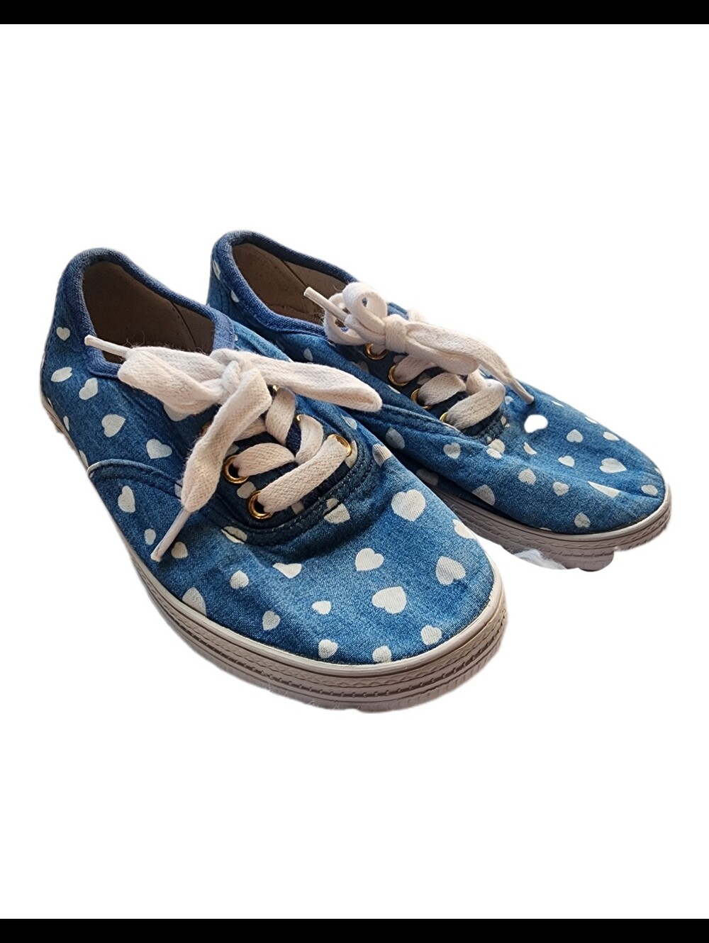 Denim Blue Heart Print Canvas Sneakers